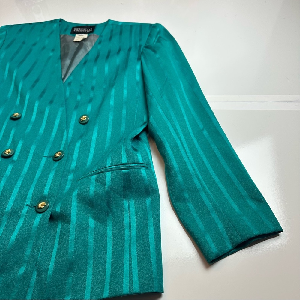 Vintage Nautica Teal Stripe Blazer |80s Power Jacket Double Breasted Gold Button - Picture 4 of 6